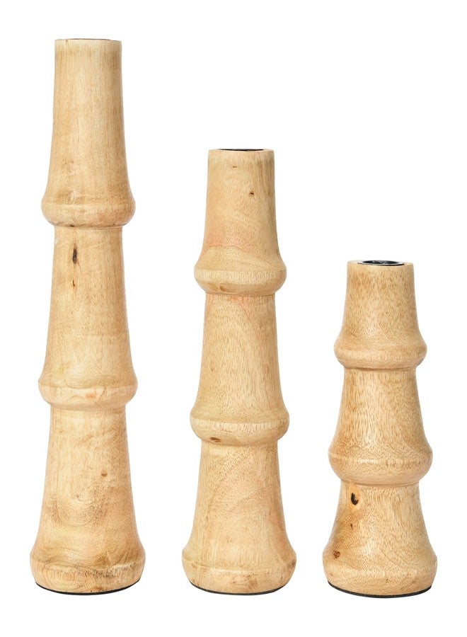 Main + Mesa Wooden Waves Taper Candle Holders, Set of 3 - Image 1